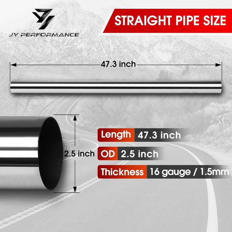 JY PERFORMANCE 2.5 Inch Universal Custom Exhaust Straight Pipe Stainless Steel T304 Tubing Piping | 47.3 Inch Long 2.5'' OD - Image 4